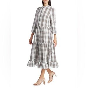 Baum und Pferdgarten Alexine Midi Long Dress Cream Navy Brown Plaid